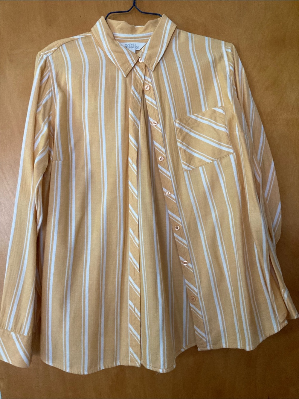 Market & Spruce Men's Mustard and White Striped Button-Down Shirt